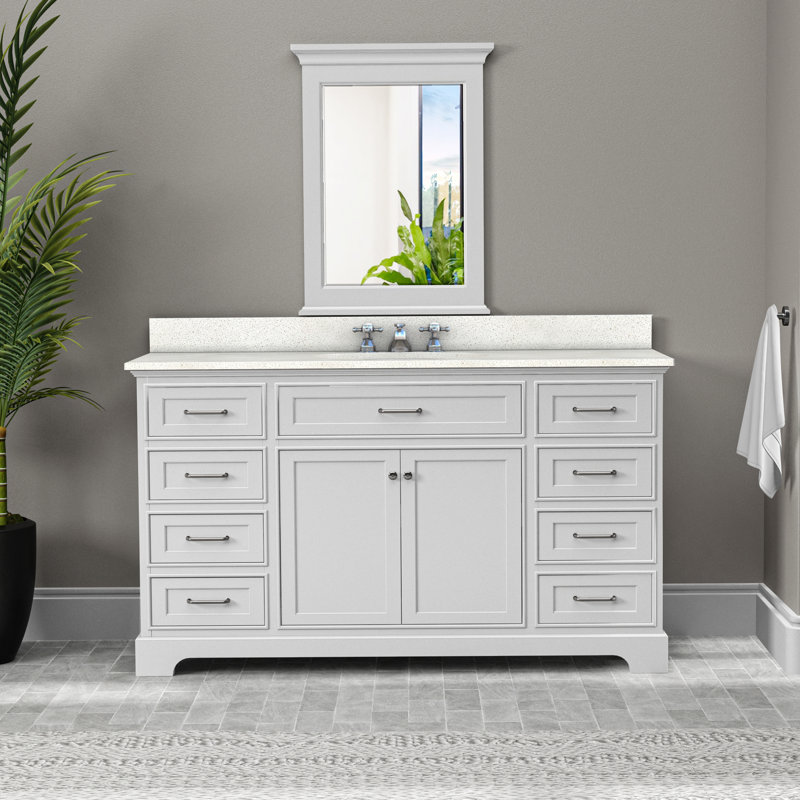Red Barrel Studio® Ventura 60" Solid Wood Bathroom Vanity with Durable Quartz Top, Single Basin